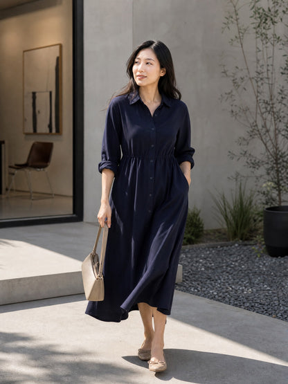 Elite Journey worn discreetly beneath a navy shirt dress