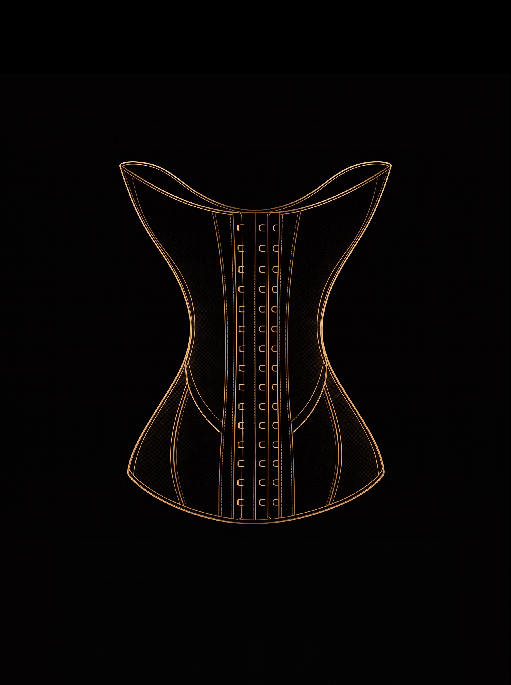 Abstract gold linework of a cinched hourglass silhouette
